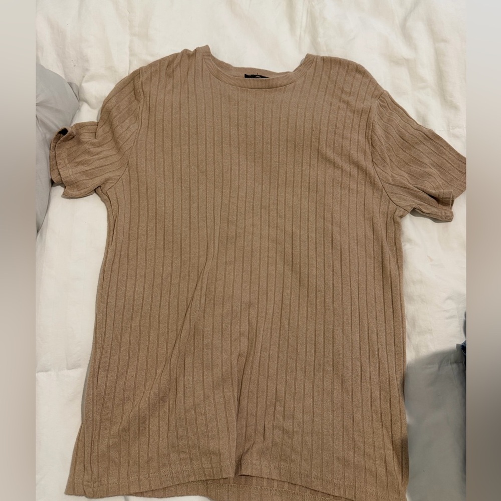 Boohoo Mens Brown Ribbed Short Sleeve Tee